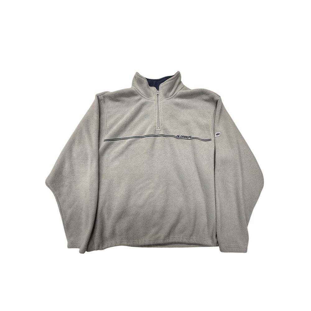 Vintage Y2K Old Navy 1/4 Zip Men's 2XL Light Grey Half-Zip Fleece Pullover